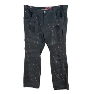GS 115 Black Moto Jeans Mens 44 (42) Paint Splatter Distressed Grunge Punk Rips